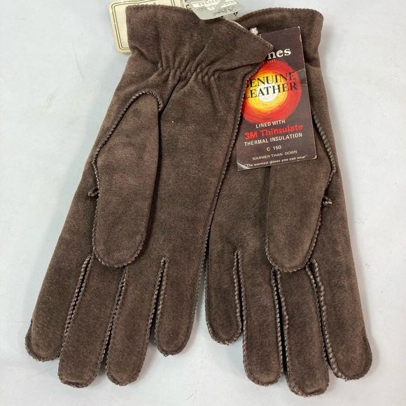 NWT Fownes M Brown Leather 3M Thinsulate Gloves - Picture 2 of 6